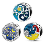 925 Sterling Silver Bracelet Charm Bead Oil Painting Pattern Woman Jewelry