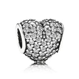 Heart Charm Bracelet Bangle Clear CZ Bead Girl Gift S925 Silver DIY