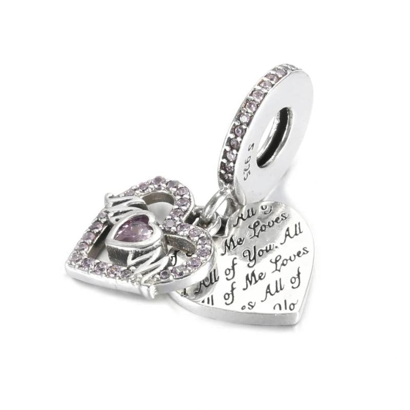 S925 Heart & Mum Dangle Charm for Bracelet Bangle