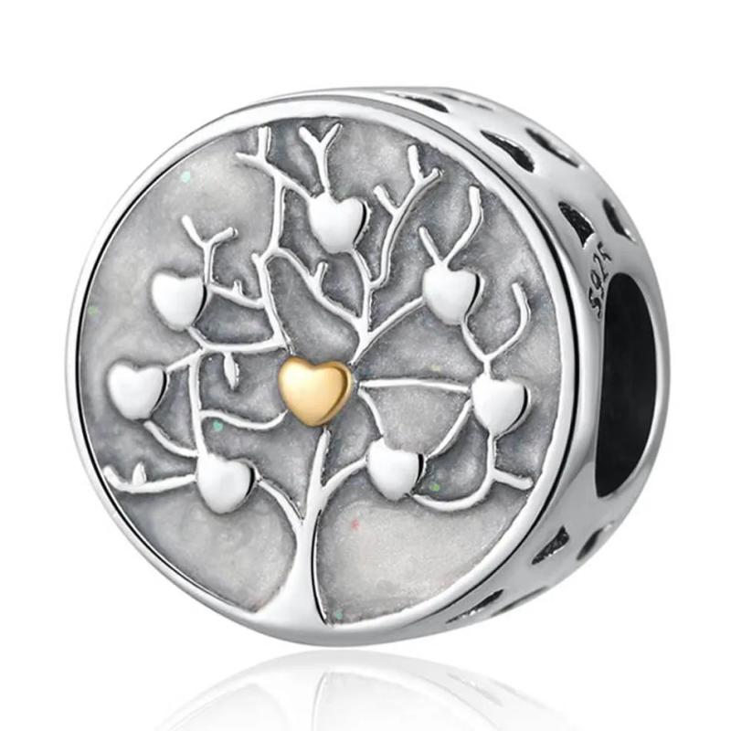 S925 Silver Tree of Hearts Charms for Bracelet Bangle Enamel