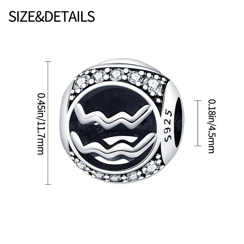 Plata Charms of Ley Silver Round Twelve Constellation Series Charm Bead