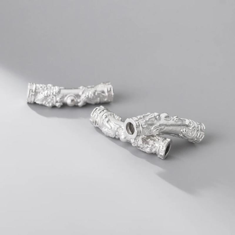 999 Pure Silver Dragon And Phoenix Tube Beads 30mm Gold/Silver Tone DIY Jewelry