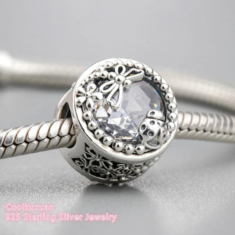 925 Sterling Silver Enchanted Nature Charm, Clear CZ Beads