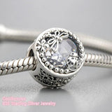925 Sterling Silver Enchanted Nature Charm, Clear CZ Beads