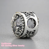 925 Sterling Silver Enchanted Nature Charm, Clear CZ Beads
