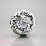 925 Sterling Silver Enchanted Nature Charm, Clear CZ Beads