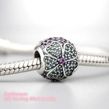 925 Silver Glorious Bloom Multi-Colored CZ Charm Bead Bracelet Jewelry