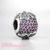 925 Silver Glorious Bloom Multi-Colored CZ Charm Bead Bracelet Jewelry
