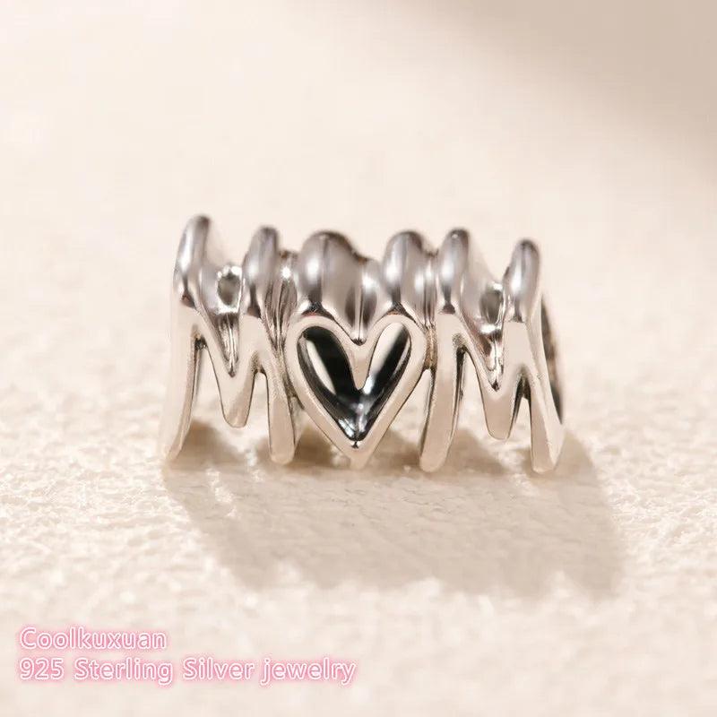 925 Sterling Silver Mom Script Charm Bead for Bracelets