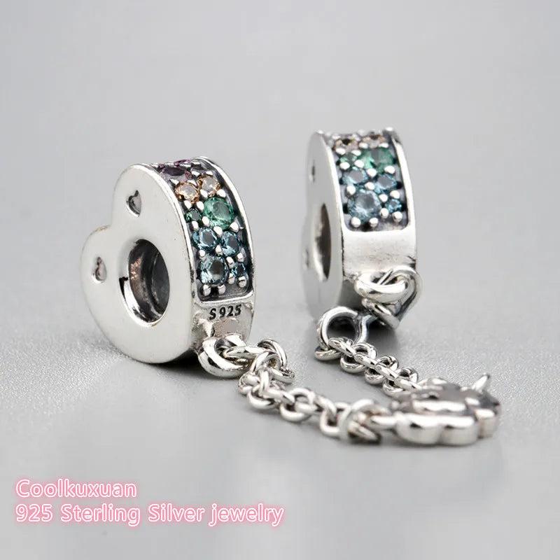 Spring 925 Silver Multi-Colored Safety Chain Multi-Colored CZ & Crystals