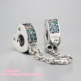 Spring 925 Silver Multi-Colored Safety Chain Multi-Colored CZ & Crystals