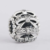 Clear CZ Bow-knot Charm Bead 925 Sterling Silver Christmas Bow Bead
