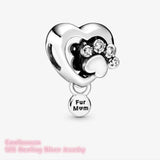 925 Silver Paw Print & Heart Charm Bead for Bracelets
