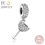 925 Sterling Silver Wine Champagne Bead for Charm Bracelet