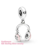 925 Silver Pink Headphones Dangle Charm for Bracelets