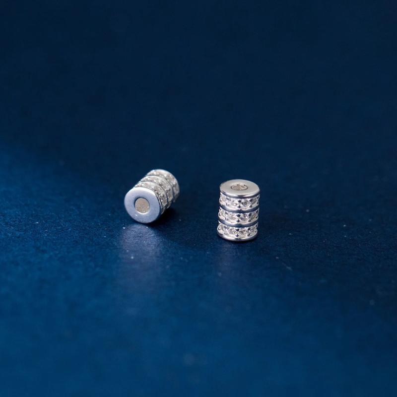 925 Silver Zircon Cylinder Beads 5.5x4mm Spacer Charms
