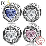 925 Sterling Silver Pink Zirconia Stone Bead Charm for Bracelet