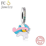 925 Silver Rainbow Unicorn Charms Bracelet Bead