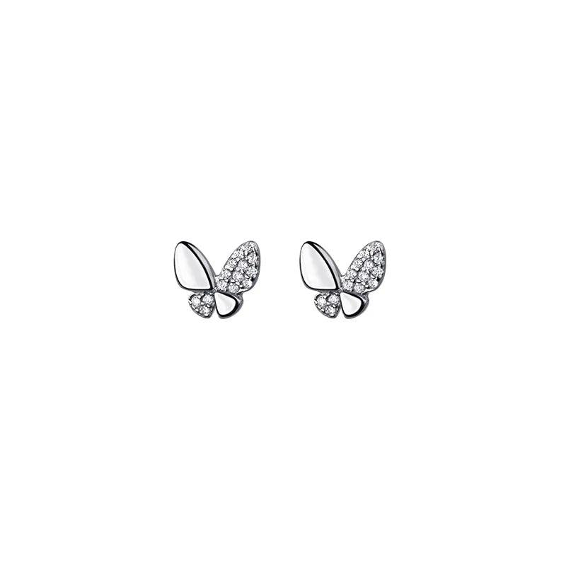 925 Sterling Silver Zircon Butterfly Stud Earrings Fine Jewelry Accessories