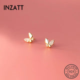 925 Sterling Silver Zircon Butterfly Stud Earrings Fine Jewelry Accessories