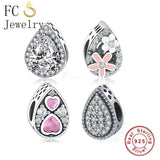 925 Silver Teardrop Infinity Pink Zircon Crystal Bead Charm for Bracelet