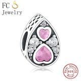925 Silver Teardrop Infinity Pink Zircon Crystal Bead Charm for Bracelet