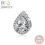 925 Silver Teardrop Infinity Pink Zircon Crystal Bead Charm for Bracelet