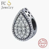 925 Silver Teardrop Infinity Pink Zircon Crystal Bead Charm for Bracelet