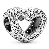 Sparkling Snake & Pink O Open Heart Beads 925 Silver Charm Bracelet