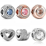 Sparkling Snake & Pink O Open Heart Beads 925 Silver Charm Bracelet