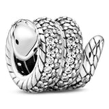 Sparkling Snake & Pink O Open Heart Beads 925 Silver Charm Bracelet