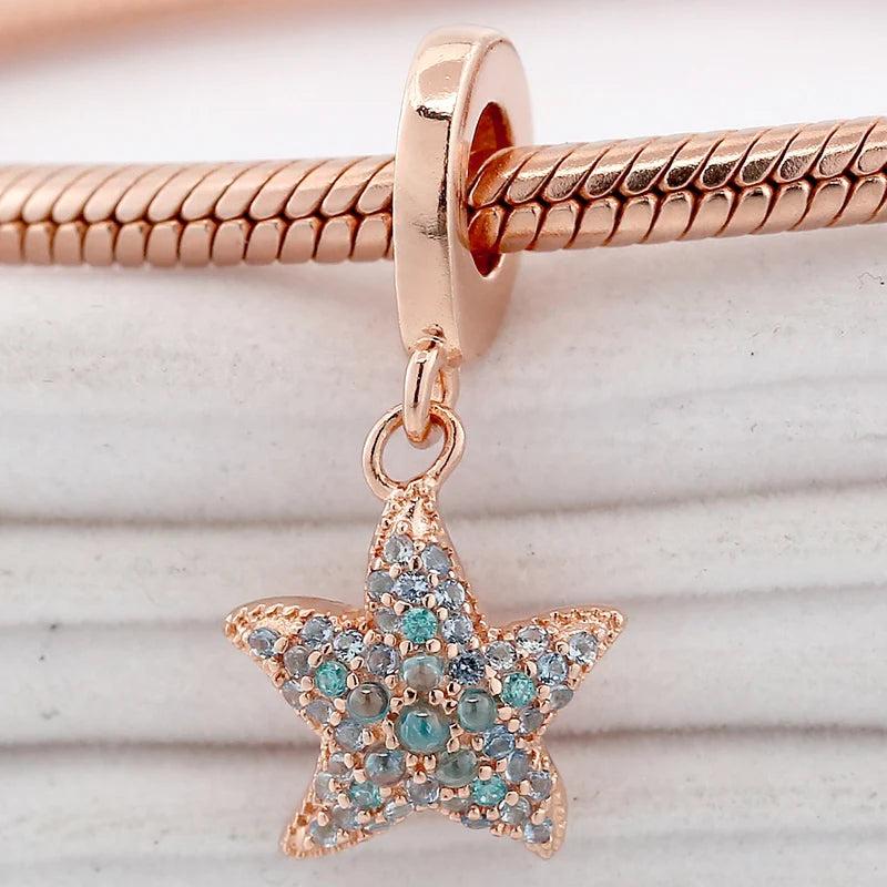 Rose Starfish Charm Bracelet with Crystal Beads 925 Silver