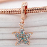 Rose Starfish Charm Bracelet with Crystal Beads 925 Silver