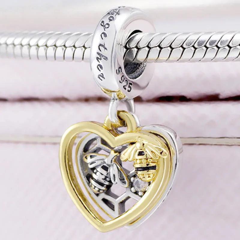 Hearts & Bees Pendant Beads for 925 Silver Bracelet DIY