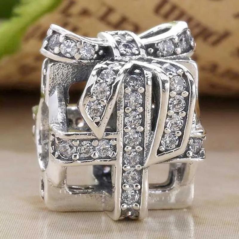 925 Silver Openwork Charm Bracelet w/ Crystal Beads