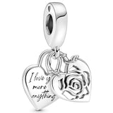 Rose Heart Lock Dangle Pendant Bead for 925 Silver Bracelet Bangle DIY