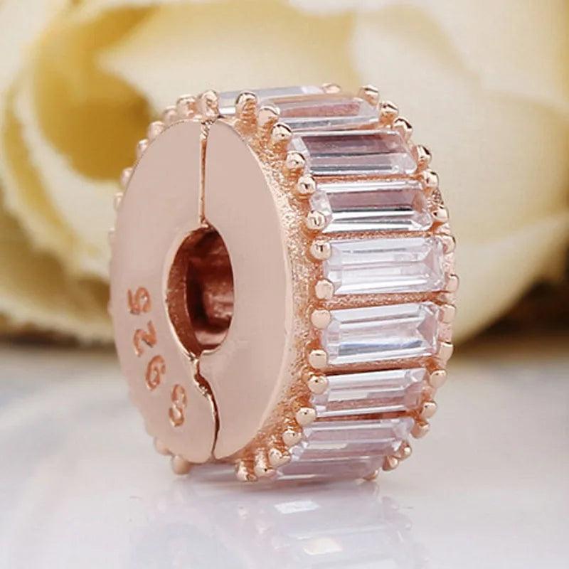 Rose Ice Crystal Clip Stopper Bead for 925 Silver Charm Bracelet