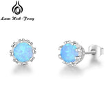 925 Silver Pink Opal Flower Stud Earrings for Women