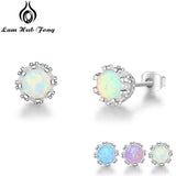 925 Silver Pink Opal Flower Stud Earrings for Women