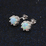 925 Silver Pink Opal Flower Stud Earrings for Women