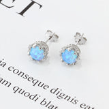 925 Silver Pink Opal Flower Stud Earrings for Women