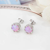 925 Silver Pink Opal Flower Stud Earrings for Women