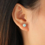 925 Silver Pink Opal Flower Stud Earrings for Women