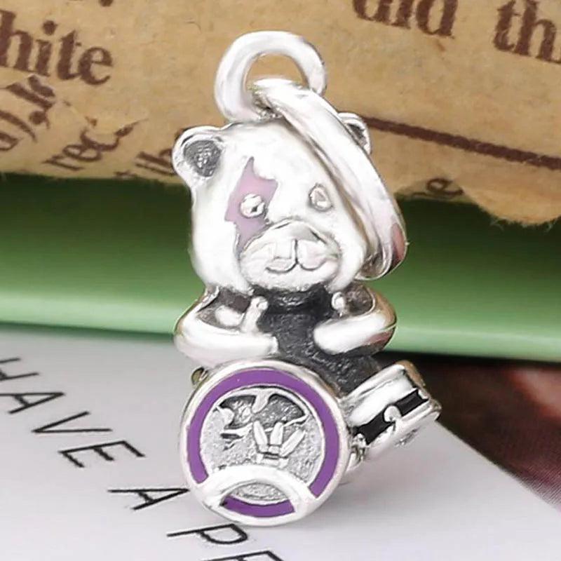 Purple Enamel Theodore Bear Pendant Bead Charm