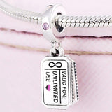 Heart Hug & Kiss Love Coupon Pendant Beads for Charm Bracelet