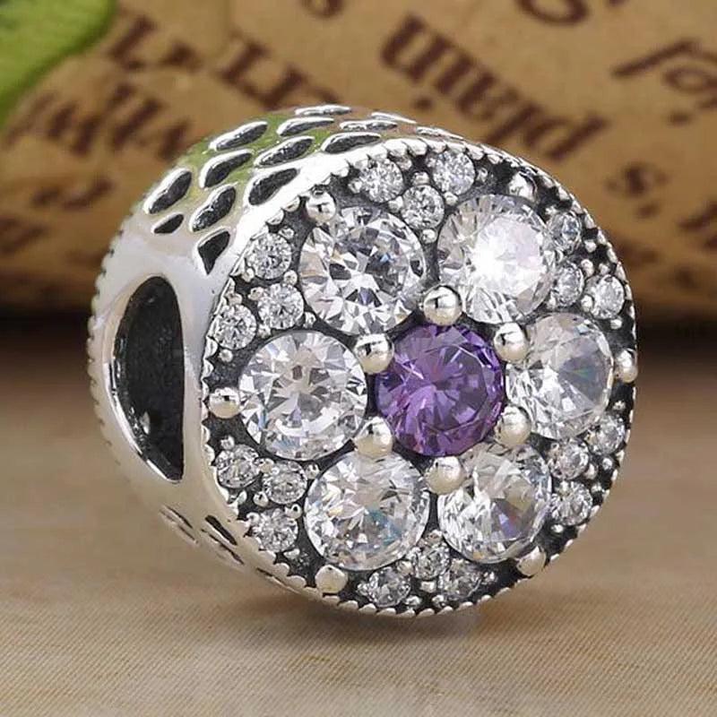 Openwork Love Heart Flower Crystal Beads 925 Silver Charm Bracelet DIY