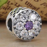 Openwork Love Heart Flower Crystal Beads 925 Silver Charm Bracelet DIY