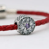 Openwork Love Heart Flower Crystal Beads 925 Silver Charm Bracelet DIY