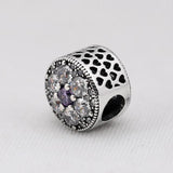 Openwork Love Heart Flower Crystal Beads 925 Silver Charm Bracelet DIY