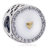 Enamel&Crystal Beads Precious Heart Charm 925 Silver Bracelet Bangle DIY